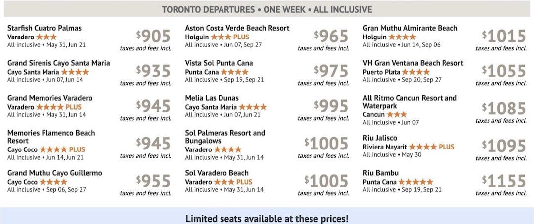 Toronto Departures - Best Deals of the Season Travel Sale