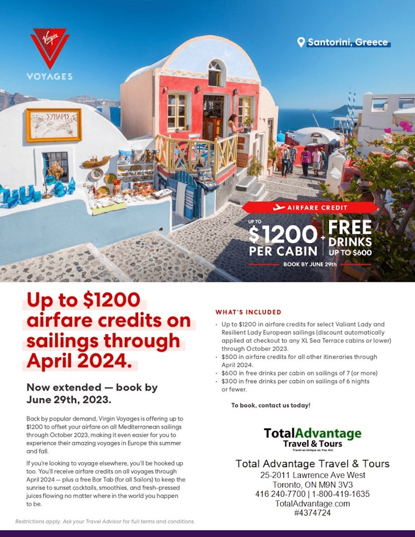Santorini - Greece - Virgin Voyages Sale Airfare Credits